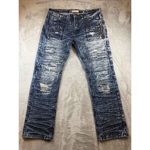 Blue Cult Denim Jeans Men's 40 Acid Wash Moto Distressed Studded Pockets Biker
